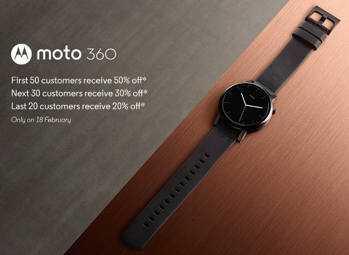 First 100 in line tomorrow can get the 42mm Moto 360 2nd Gen smartwatch for up to 50% discounts