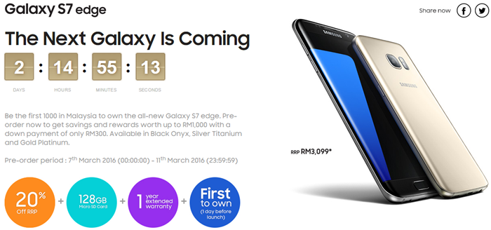 Samsung Galaxy S7 edge coming to Malaysia for RM3099, save RM1000 with pre-order on 7 March