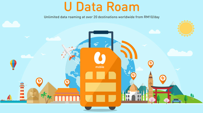 Get U Data Roam plan from U Mobile for high-speed unlimited roaming data from RM10/day