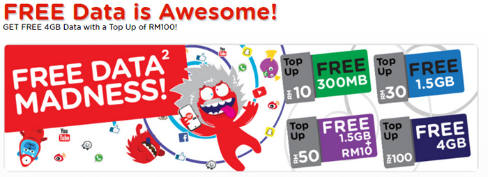 Get 300MB free data from as low as RM10 top up with TuneTalk FREE DATA MADNESS promotion