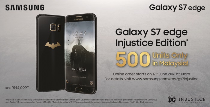 Samsung Malaysia offering 500 Galaxy S7 edge Injustice Edition units on 17 June 2016 for RM4099 each