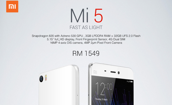 Xiaomi Mi 5 available in Malaysia for RM1549 from 18 June 2016