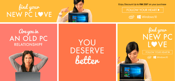 Find Your New PC Love campaign offering exclusive promotions on Dell, Acer, and Microsoft laptops