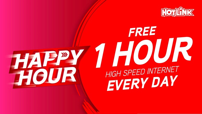 New Hotlink Happy Hour offering customers 1 hour of free Internet for anything, everyday