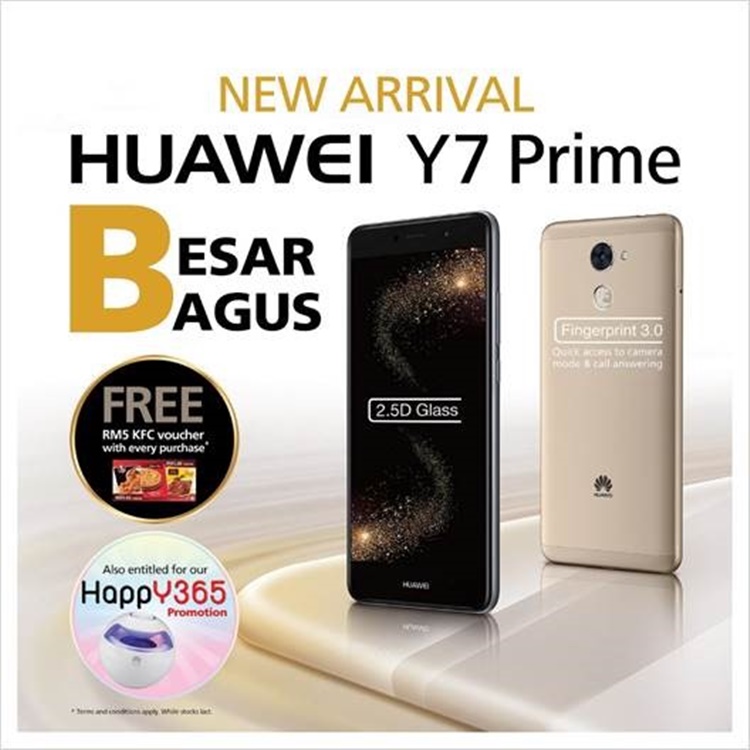 4000mAh mid-range Huawei Y7 Prime smartphone will be on sale for RM999 on 7 July 2017