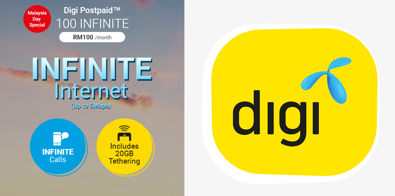 New Digi Postpaid 100 Infinite Plan with unlimited Internet data and calls available now for 5 days