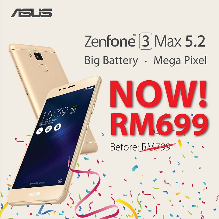 ASUS ZenFone 3 Max and ZenFone Live price slashed RM100 at MyCyberSales