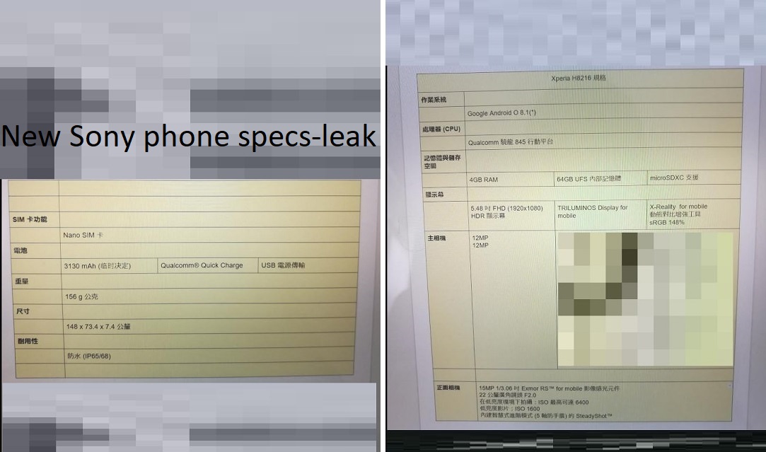 Online specs-leak on Sony new smartphone reveals Snapdragon 845 and more