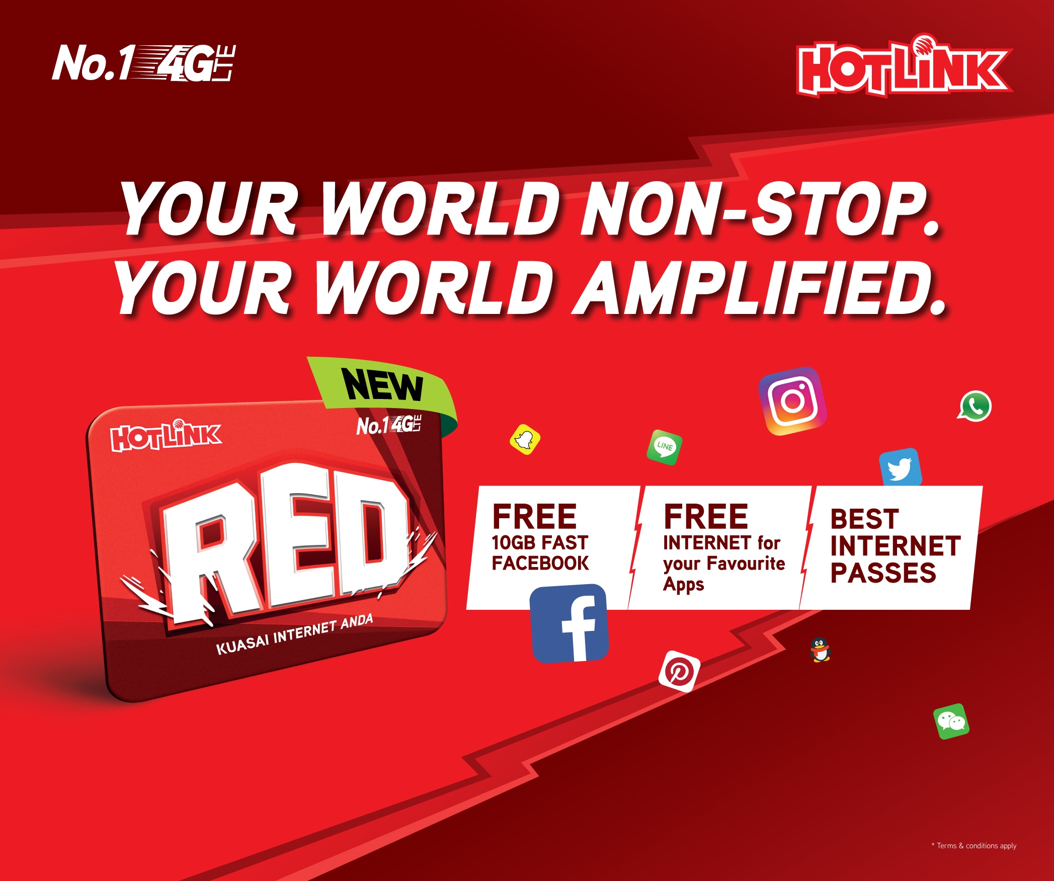 New prepaid pack Hotlink RED offering tons of free Internet Data for social apps starting from RM3