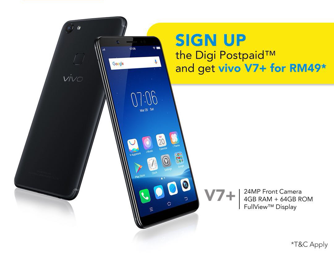 Sign up for one of Digi Postpaid Bundles to get a vivo V7+ or Y53 phone for free