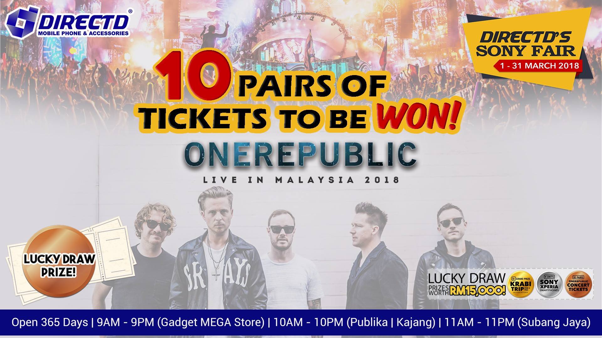 Buy discounted Sony Xperia phones on DirectD and stand a chance to win free tickets to OneRepublic concert, a Thailand trip and more