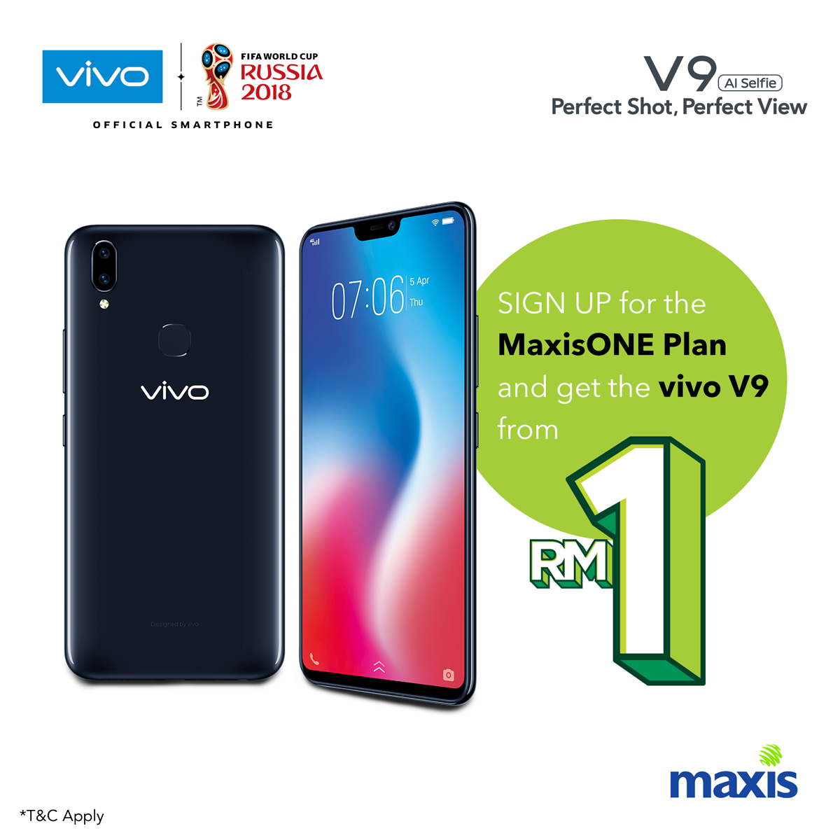 vivo V9 is available on MaxisONE Plan and you can get it for just RM1