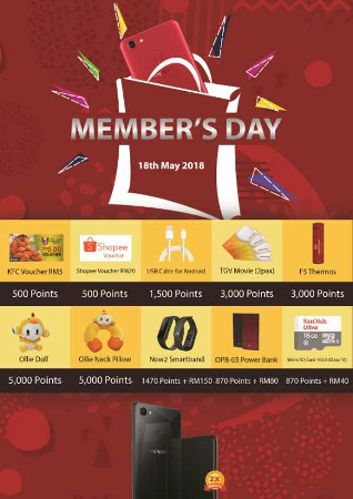Get double the points when buying an OPPO F7 during OPPO Member's day on the 18 May 2018