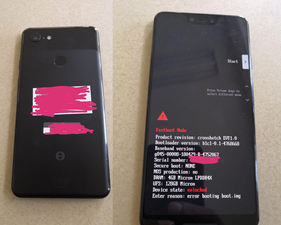 Physical image of Pixel 3 XL leaked showcasing a notch on 