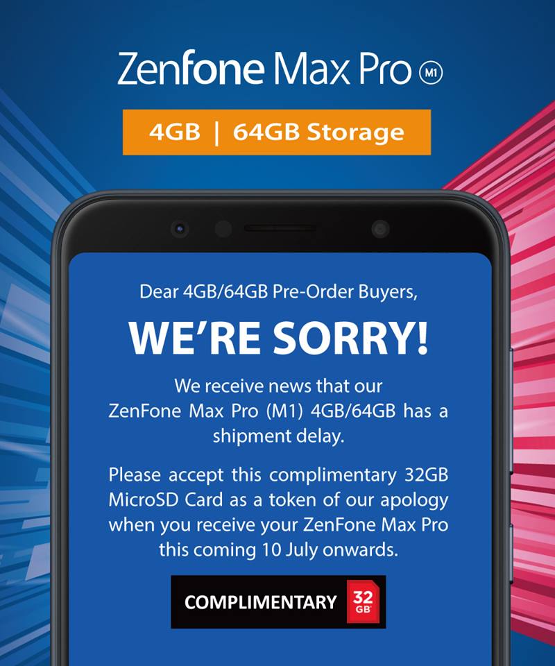 ASUS ZenFone Max Pro (M1) buyers will receive a 32GB microSD card for free due to shipment delay