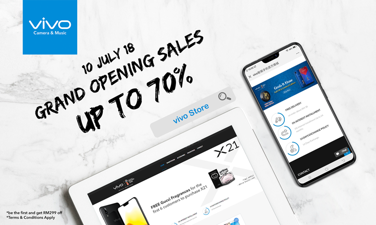 vivo Malaysia official store launching on 10 July 2018 with several free gifts, up to 70% discounts and more