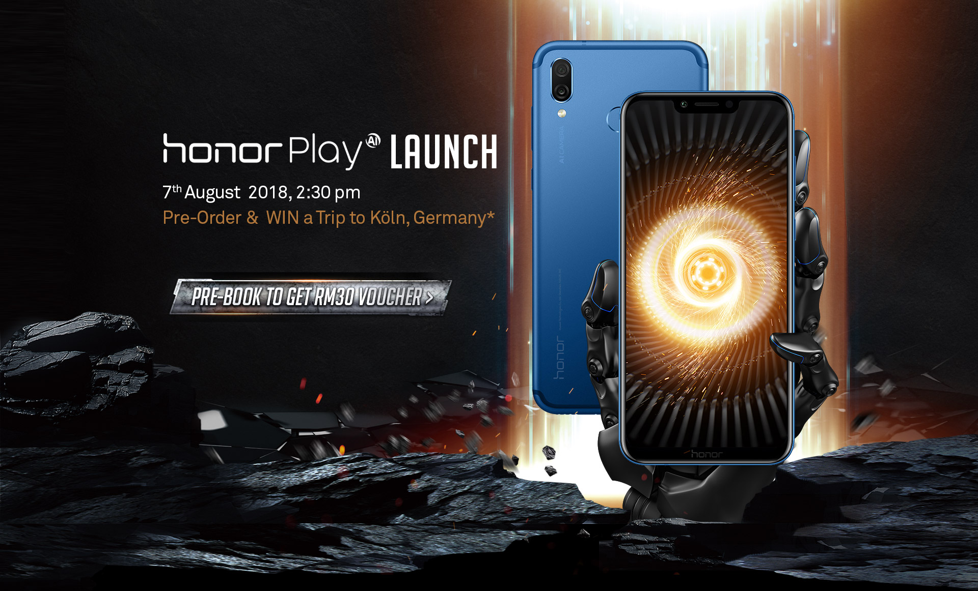 Get a free RM30 for pre-booking the honor Play and a chance to win a free trip to Germany