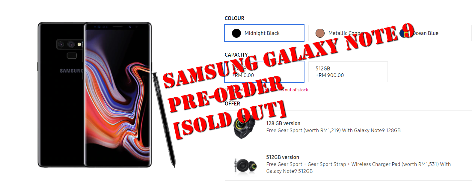 Pre-order for all three Samsung Galaxy Note 9 colour models sold out