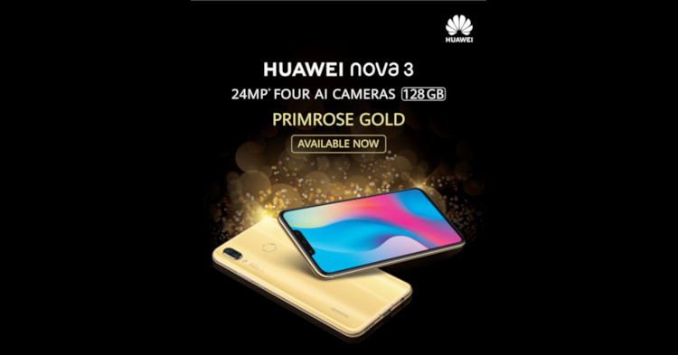 Huawei Nova 3 Primrose Gold edition is now officially available at the price of RM1919
