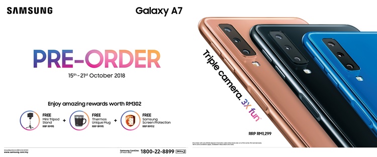 Samsung Galaxy A7 (2018) pre-order starting on 15 October 2018 for RM1299 + freebies