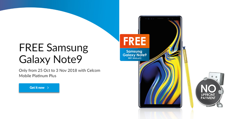 Celcom is offering the Samsung Galaxy Note9 for RM0 with Platinum Plus postpaid plan