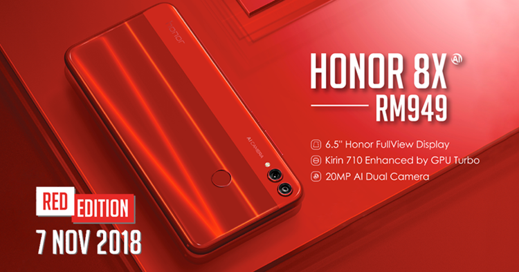 honor 8X Red Edition coming to Malaysia soon on 7 November 2018 for RM949