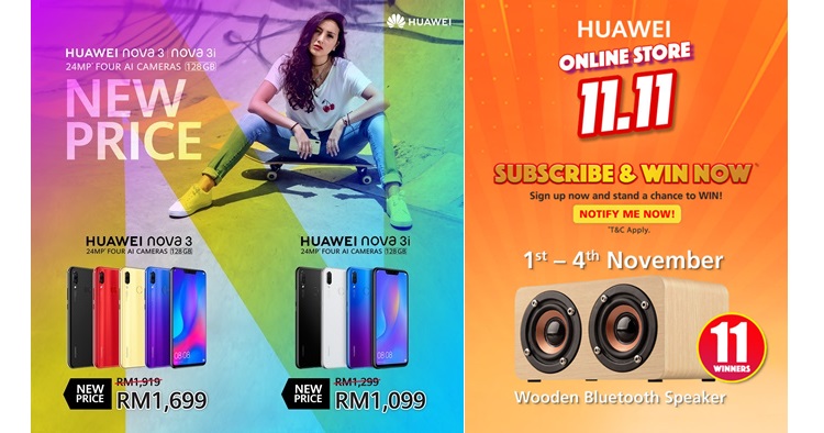 Huawei Nova 3 series price slashed as low as RM1099 + 11.11 Single Day Sale promo
