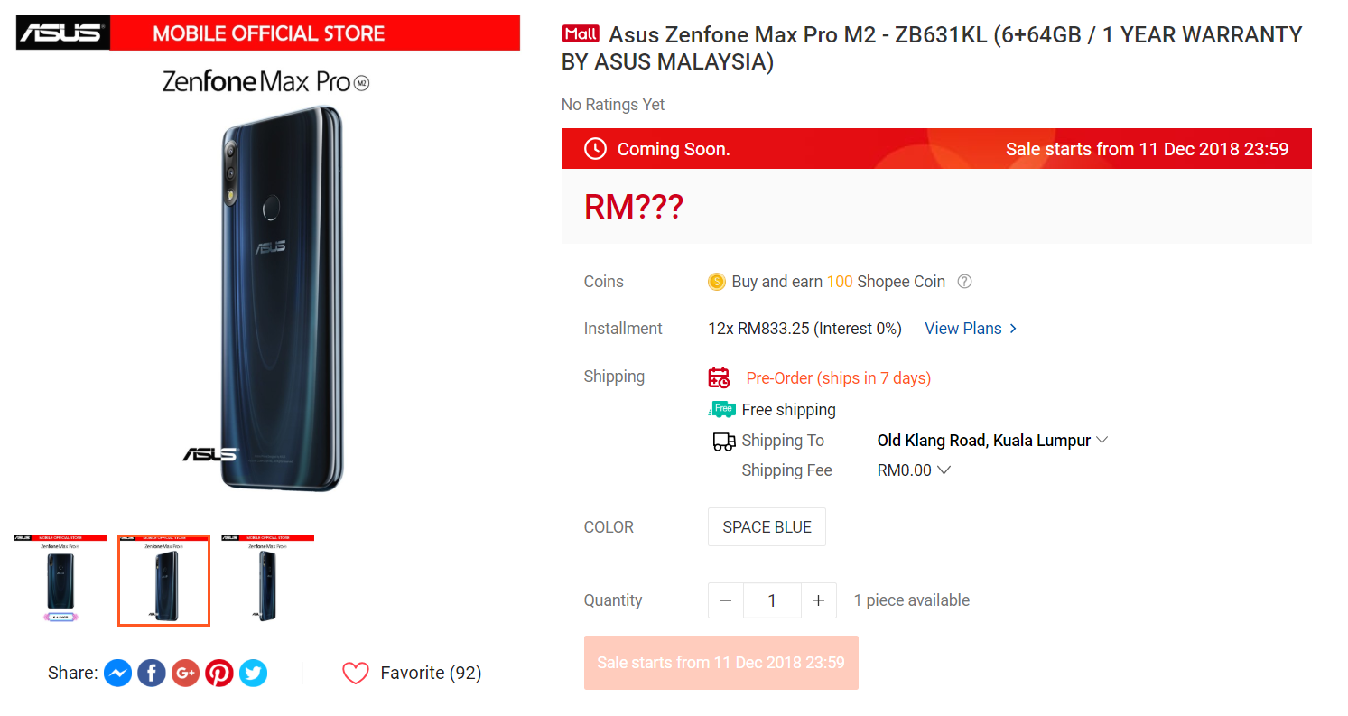 ASUS ZenFone Max Pro M2 will launch in Shopee Malaysia on 