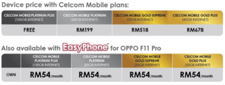 The OPPO F11 Pro is free under Celcom Mobile Platinum Plus ...
