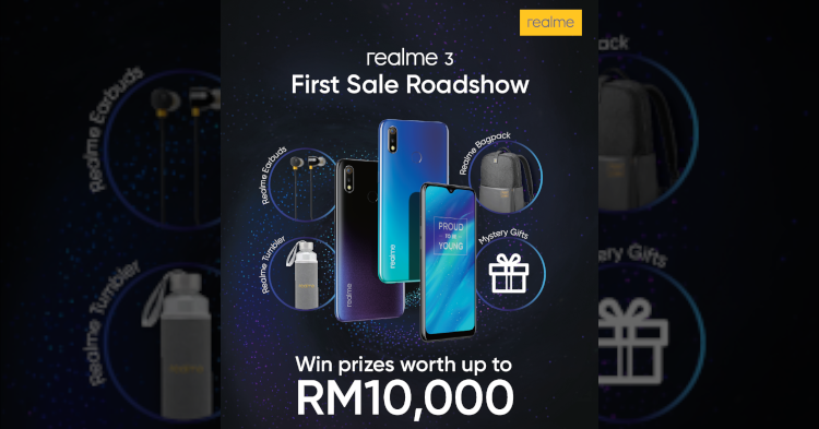 Stand a chance to win a Realme 3 and prizes worth more than RM10000 at the Realme 3 First Sale Roadshow