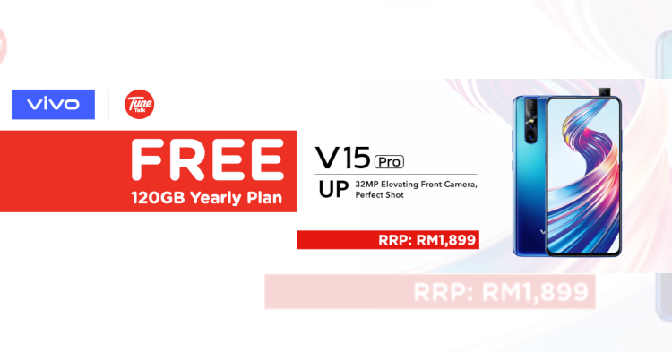 Get a total of 120GB data quota a year when you purchase the Vivo V15 Pro 8GB variant from TuneTalk