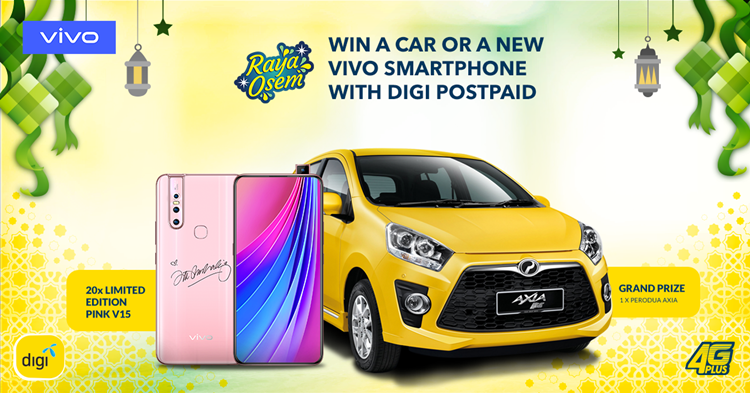 Subscribe to Digi's Postpaid plan with any vivo phone to win a new Perodua Axia car or a Blossom Pink V15