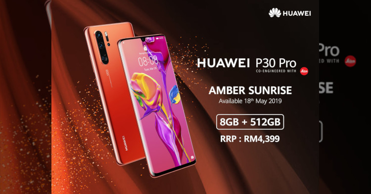 Huawei P30 Pro Amber Sunrise officially available from RM4399 + free Huawei TalkBand B5 worth RM699