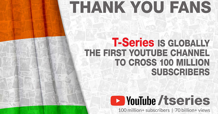 T-Series is the first to hit 100 million Youtube subs, beating out Pewdiepie
