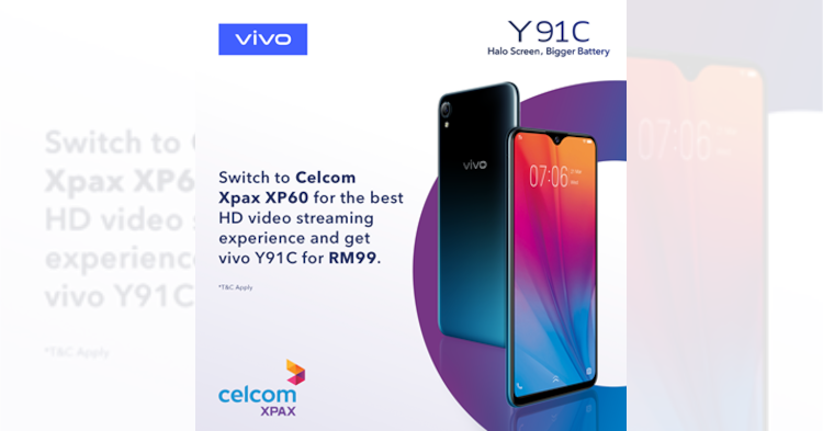 Get the Vivo Y91C for only RM99 with Celcom Xpax