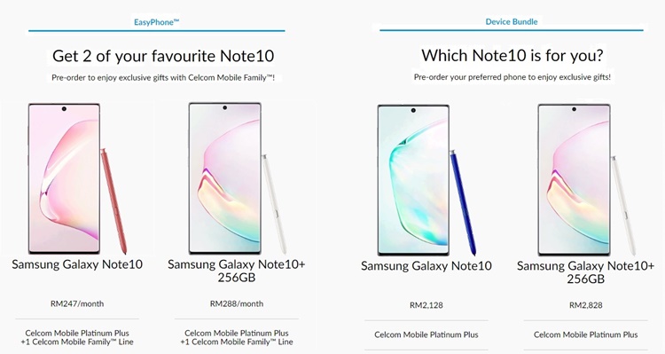 Comparison Samsung Galaxy Note10 Series Pre Order Plans By Celcom Digi Maxis U Mobile And Yes 4g Technave