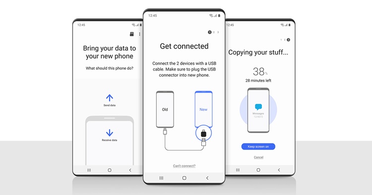 You can use the Samsung Smart Switch to transfer data wirelessly