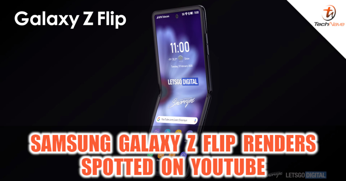 Renders of the Samsung Galaxy Z Flip spotted on Youtube showcasing a clamshell design