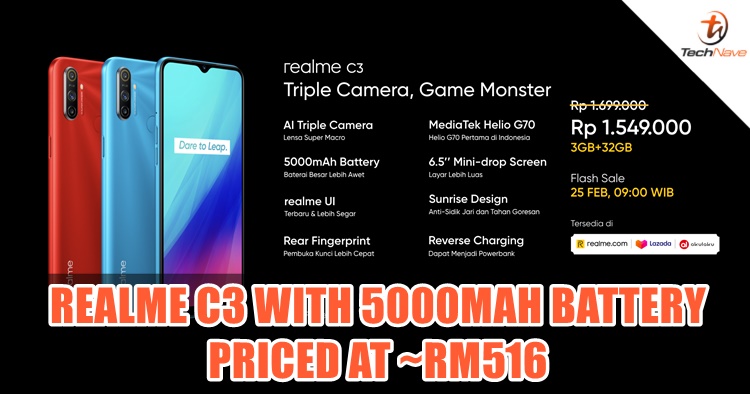 The realme C3 has been launched today with 5000mAh battery and it costs ~RM516