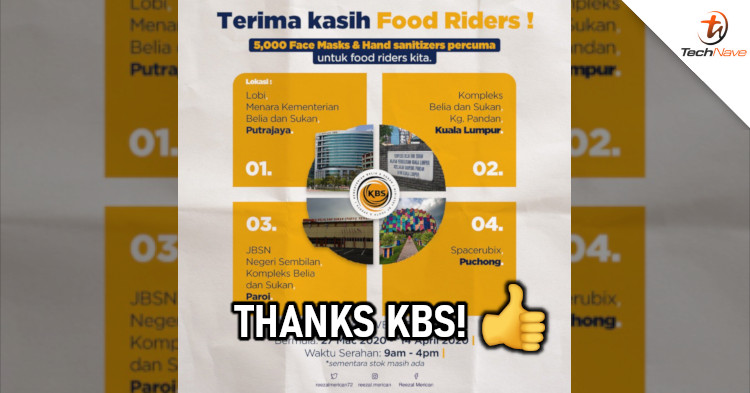 KBS Malaysia will give out 5000 face masks and hand sanitizers to all food deliverers