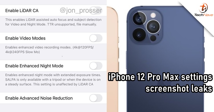Settings screenshot leaks shows the iPhone 12 Pro Max to feature an adaptive 120Hz display, Enhanced Night Mode & more