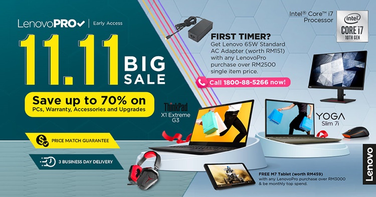 Get up to 70% discount on selected LenovoPRO products along with warranty during the Double 11 Sale