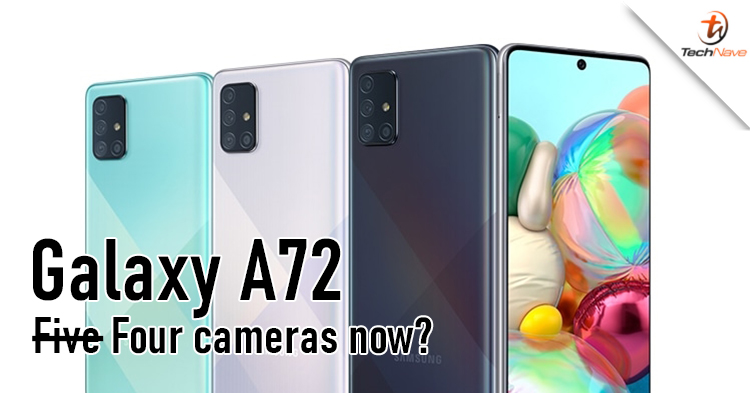 Is the Samsung Galaxy A72 featuring a quad rear camera instead of five?
