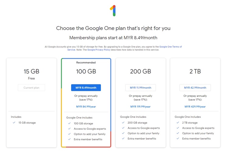 google drive storage pricing