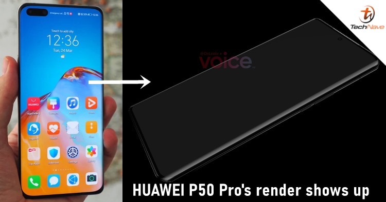 HUAWEI P50 Pro's render showcases a 6.6-inch curved display with a punch-hole camera