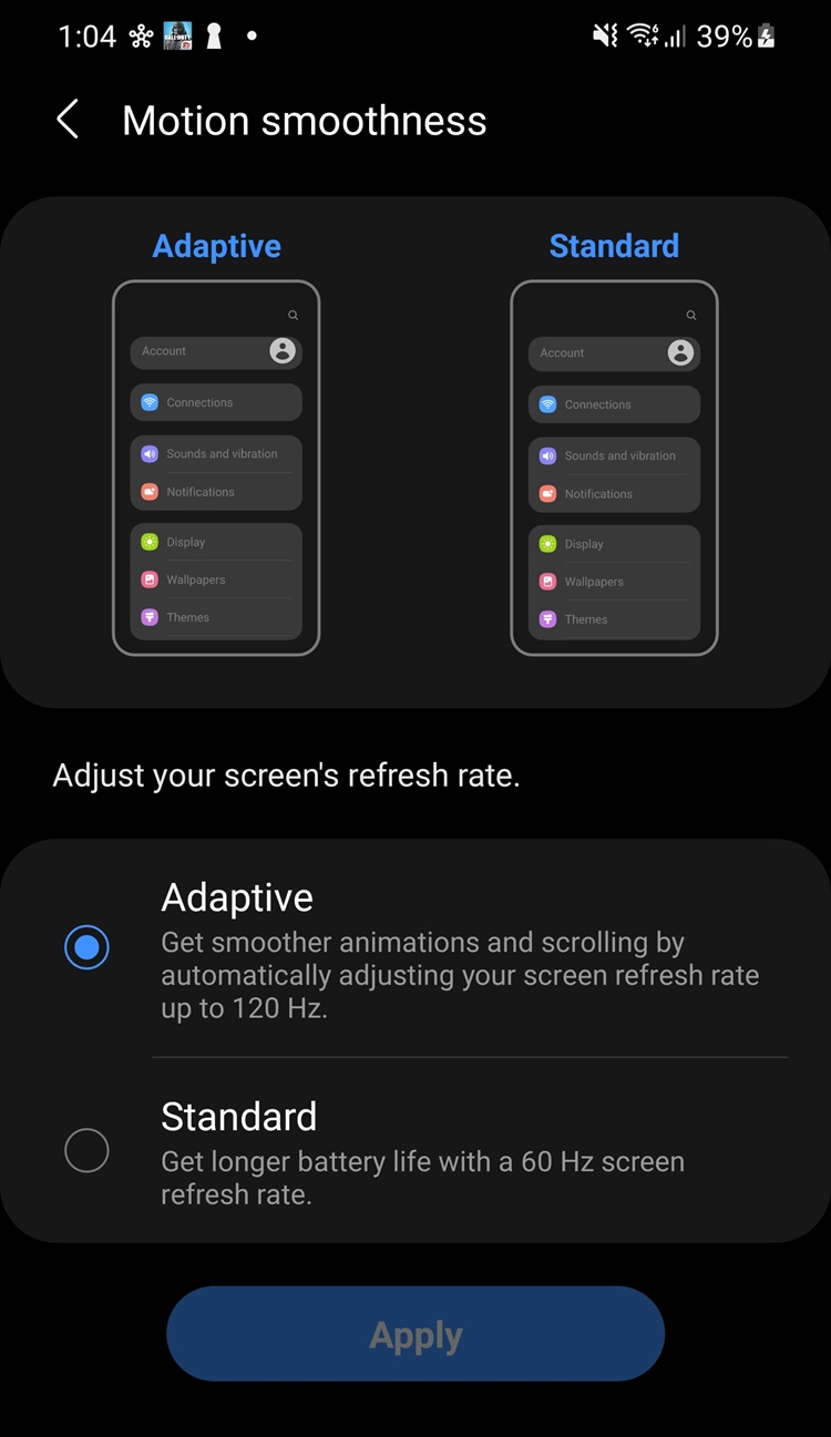 samsung galaxy s21 5g refresh rate