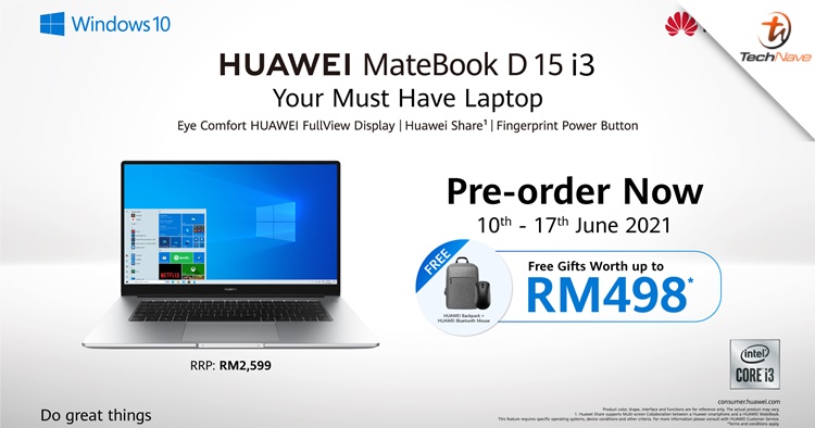 Huawei MateBook D15 i3 Malaysia release: Intel 10th Gen i3 processor priced at RM2599