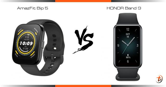 Compare AmazFit Bip 5 vs HONOR Band 9 specs and Malaysia price smartwatch features