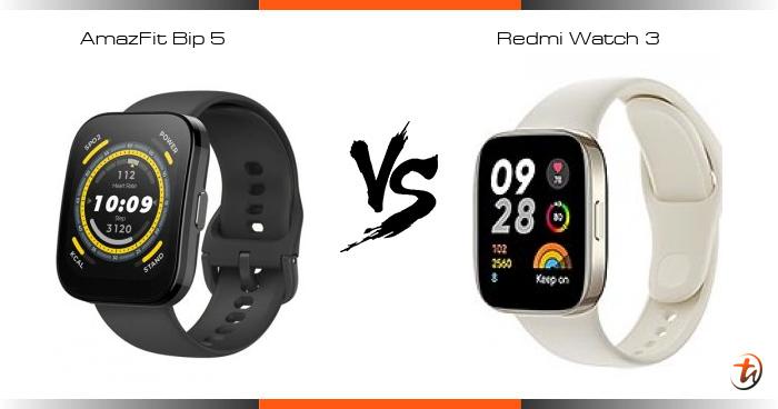 Compare AmazFit Bip 5 vs Redmi Watch 3 specs and Malaysia price smartwatch features