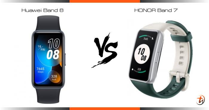 Banding HONOR Band 7 dan Huawei Band 8 - Spesifikasi dan harga di